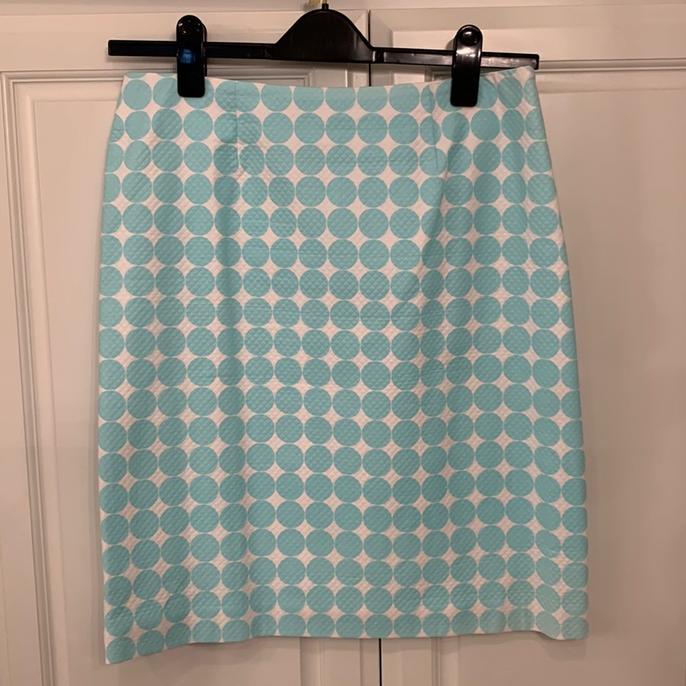 Doncaster aqua and white dot skirt